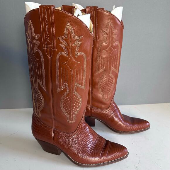 Dolcis boots men's size 8 western vintage Aztec brown cowboy faux lizard EUC